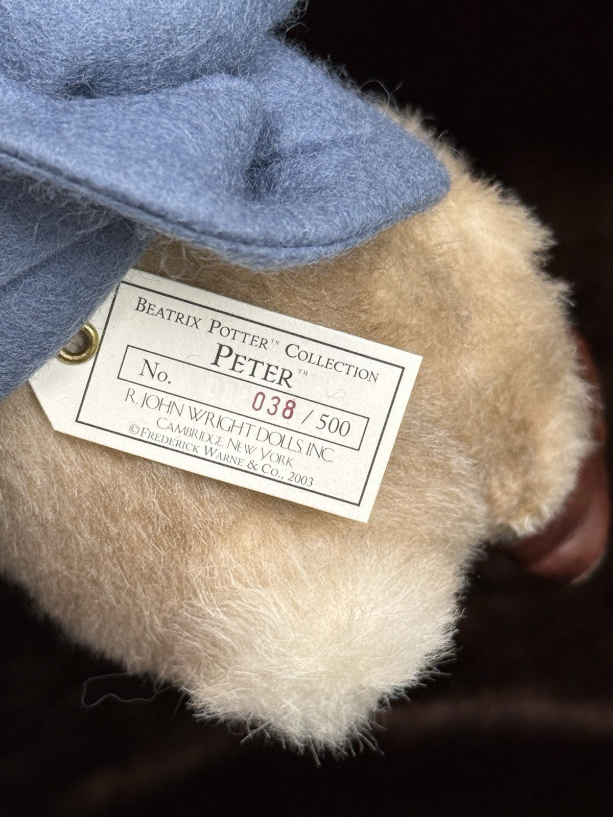 Collectible John Wright 8” Felt Peter Doll Beatrix Potter LE 500 in Box COA