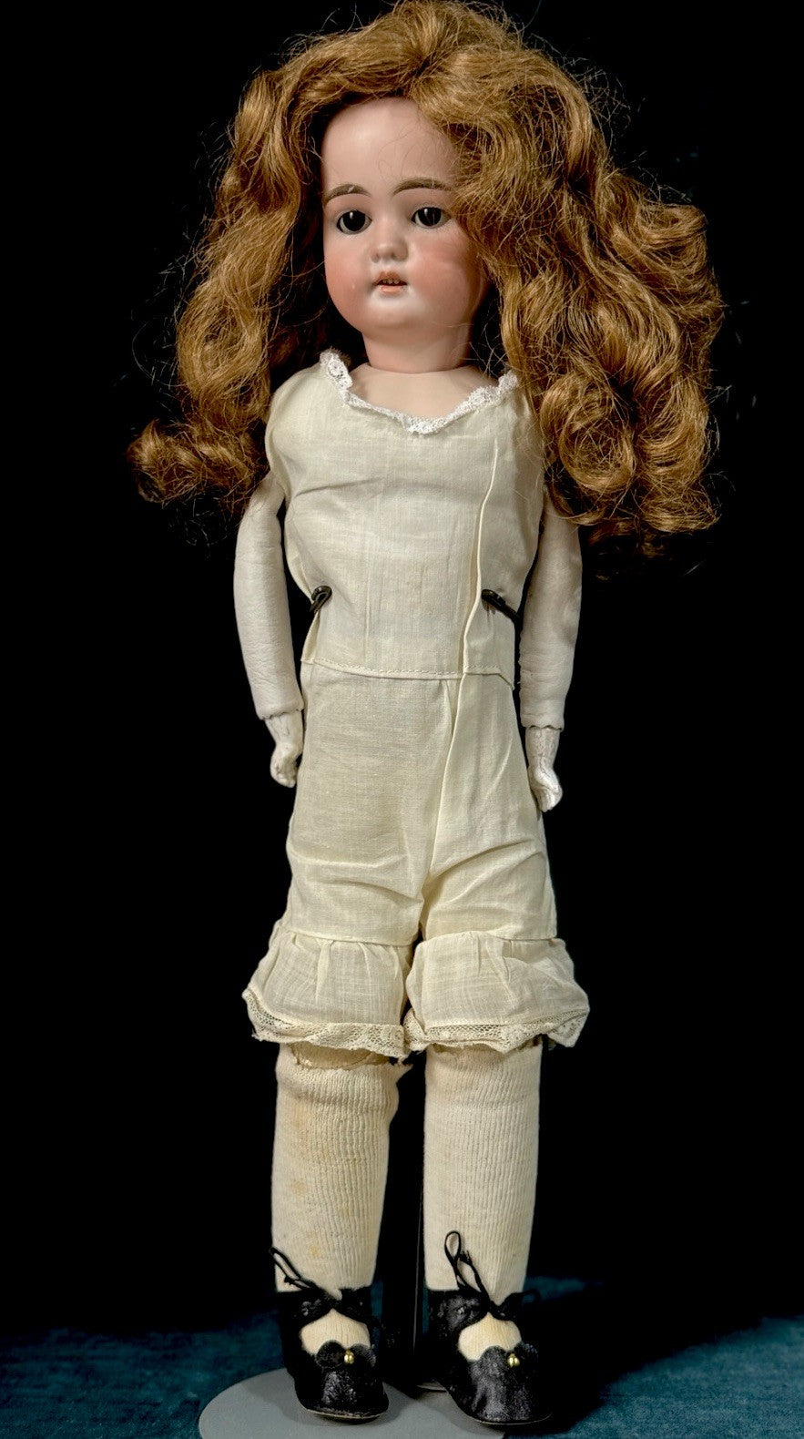 Antique German LHB Louis Herman Bonvoisin 20” Doll Bisque Head Leather Kid Body