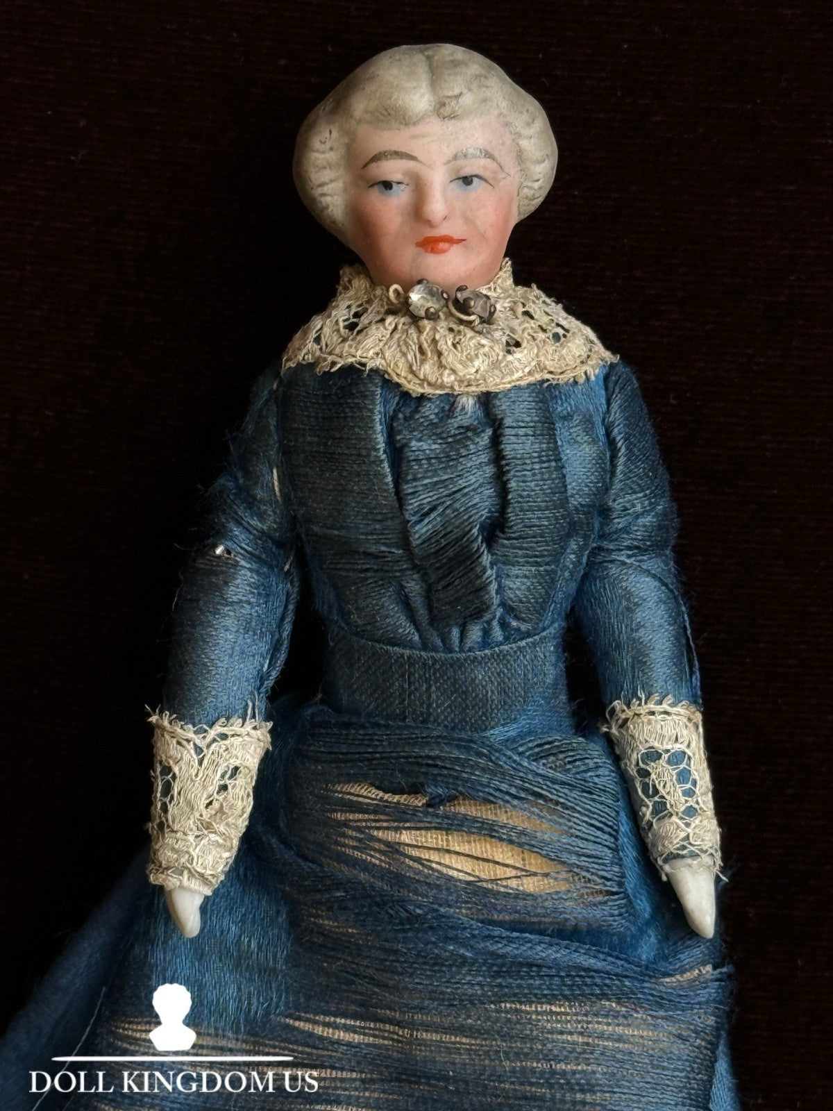 Antique German 5” Bisque Cloth Miniature Dollhouse Parian Character Doll