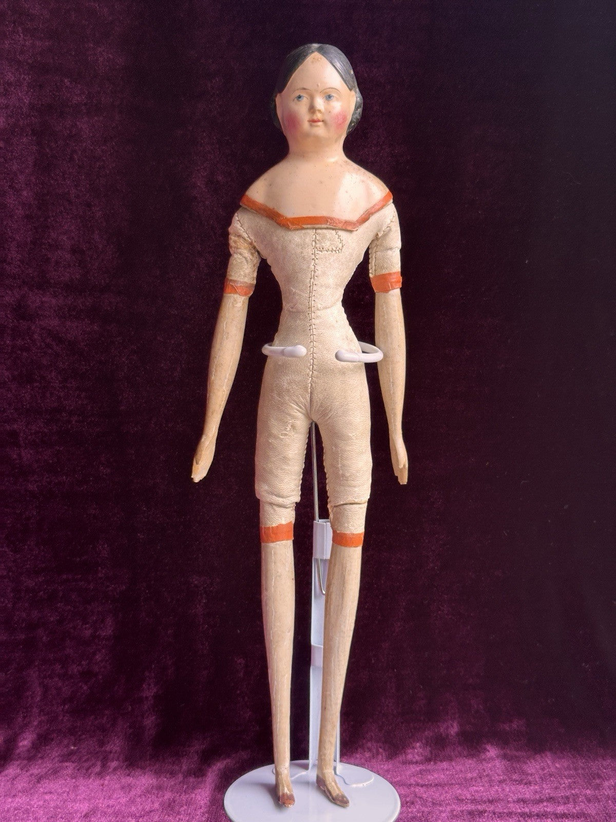 Large Antique German 15.5” Papier Mache Milliner’s Model Covered Wagon Doll
