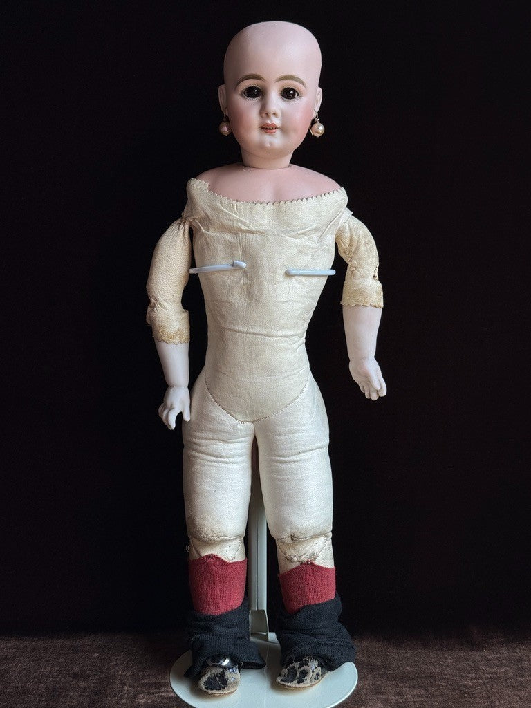 Rare Antique German 21” Simon Halbig 759 Bisque Socket Head Leather Body Doll
