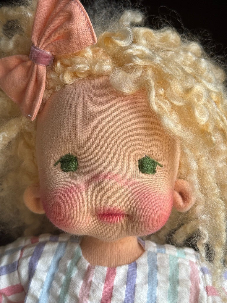 OOAK 14.5" British (?) Artist Judy’s Dolls Waldorf Style Cloth Doll with Tag