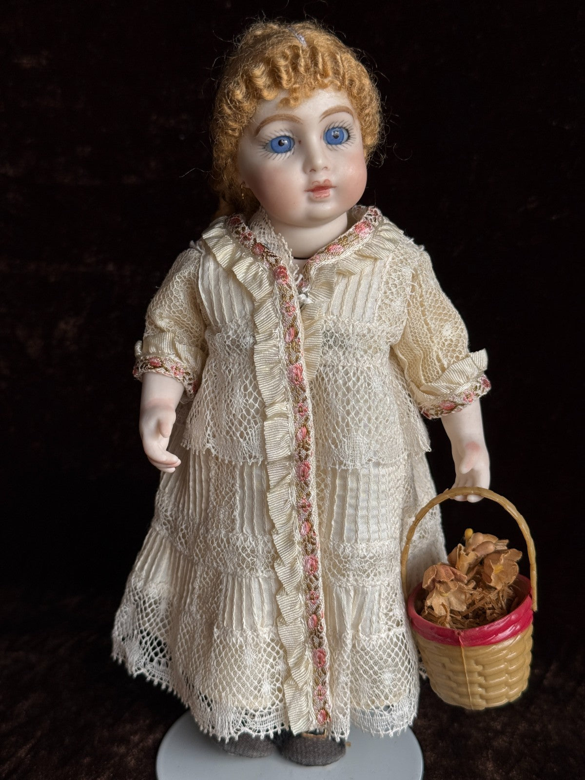 Miniature 7.5” Cathy Hansen Hand Signed Porcelain Repro of Antique Bru Doll