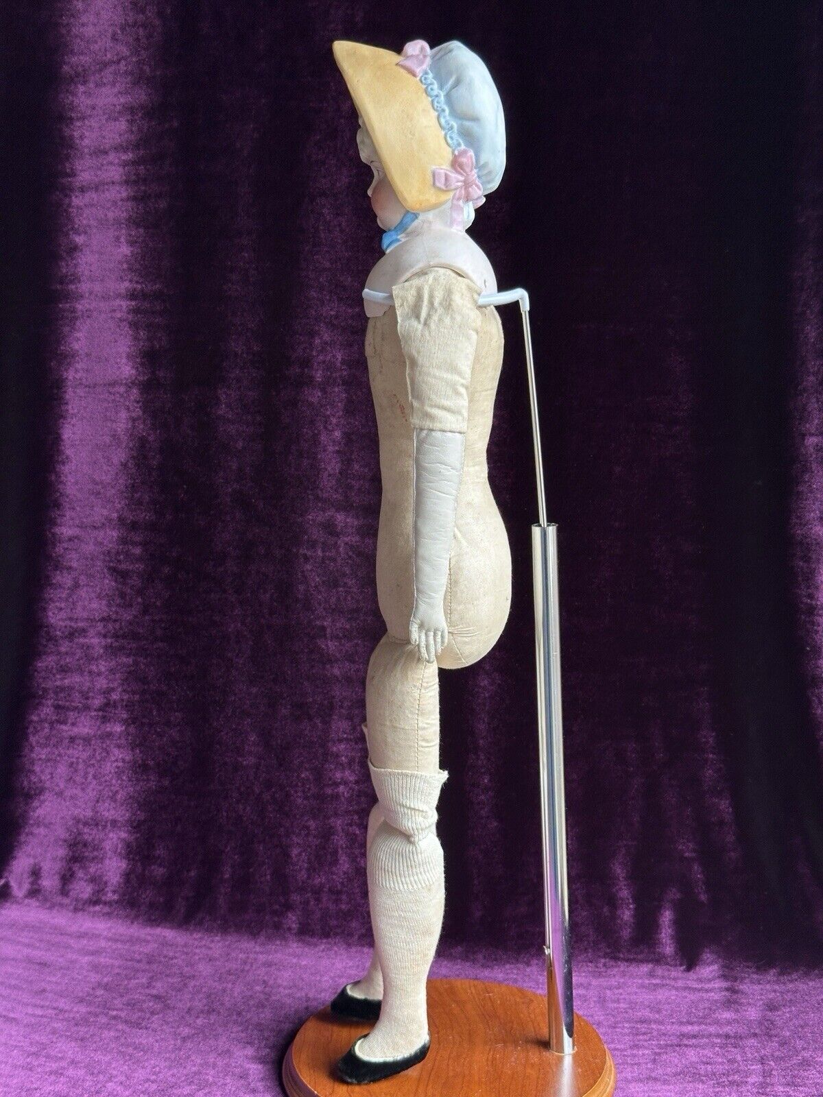 Rare Large Antique German 23” Hertwig (?) Molded Bonnet Bisque Head Parian Doll