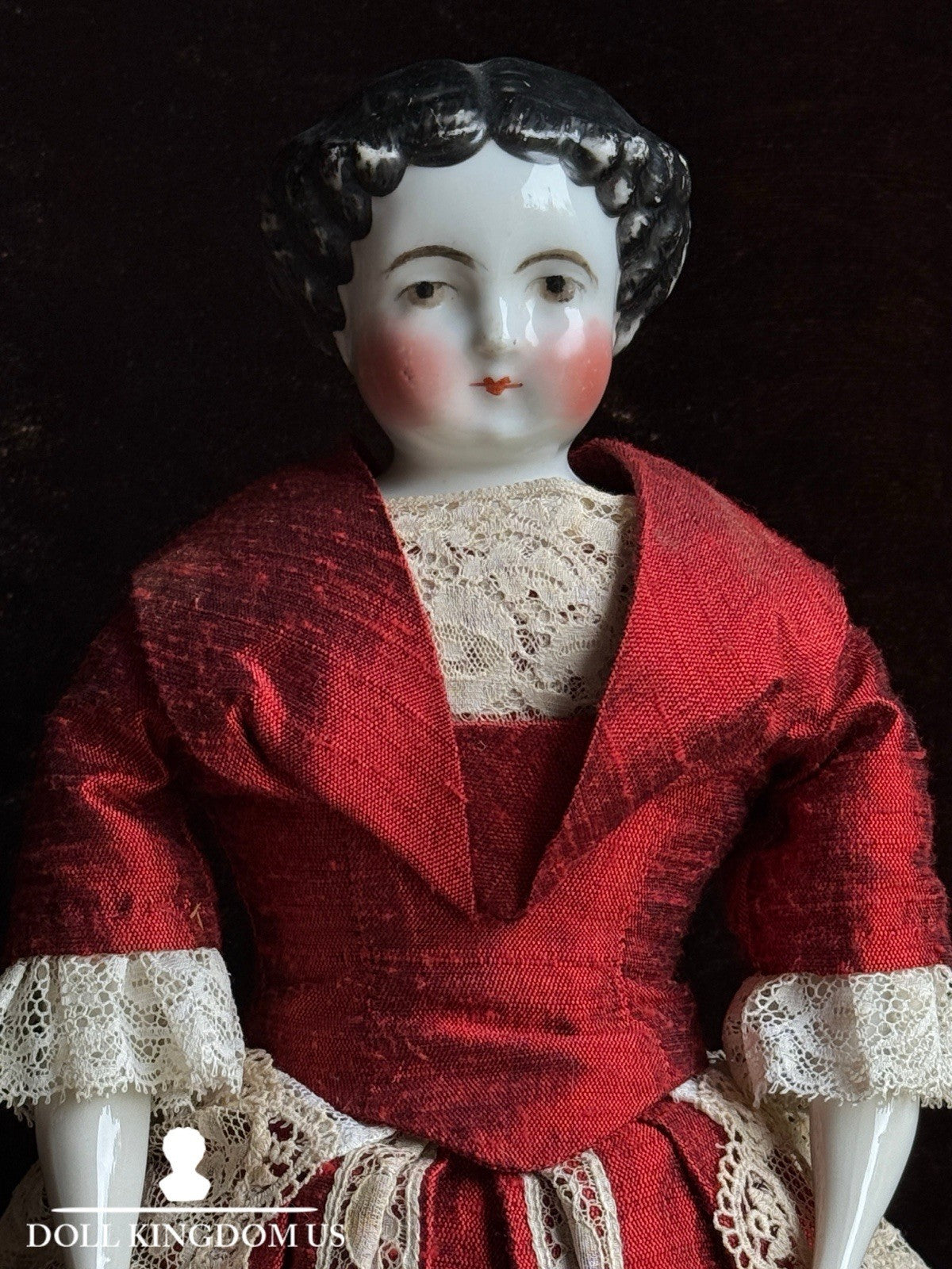 Antique German 14” Flat Top China Head Fashion Doll with Brown Eyes