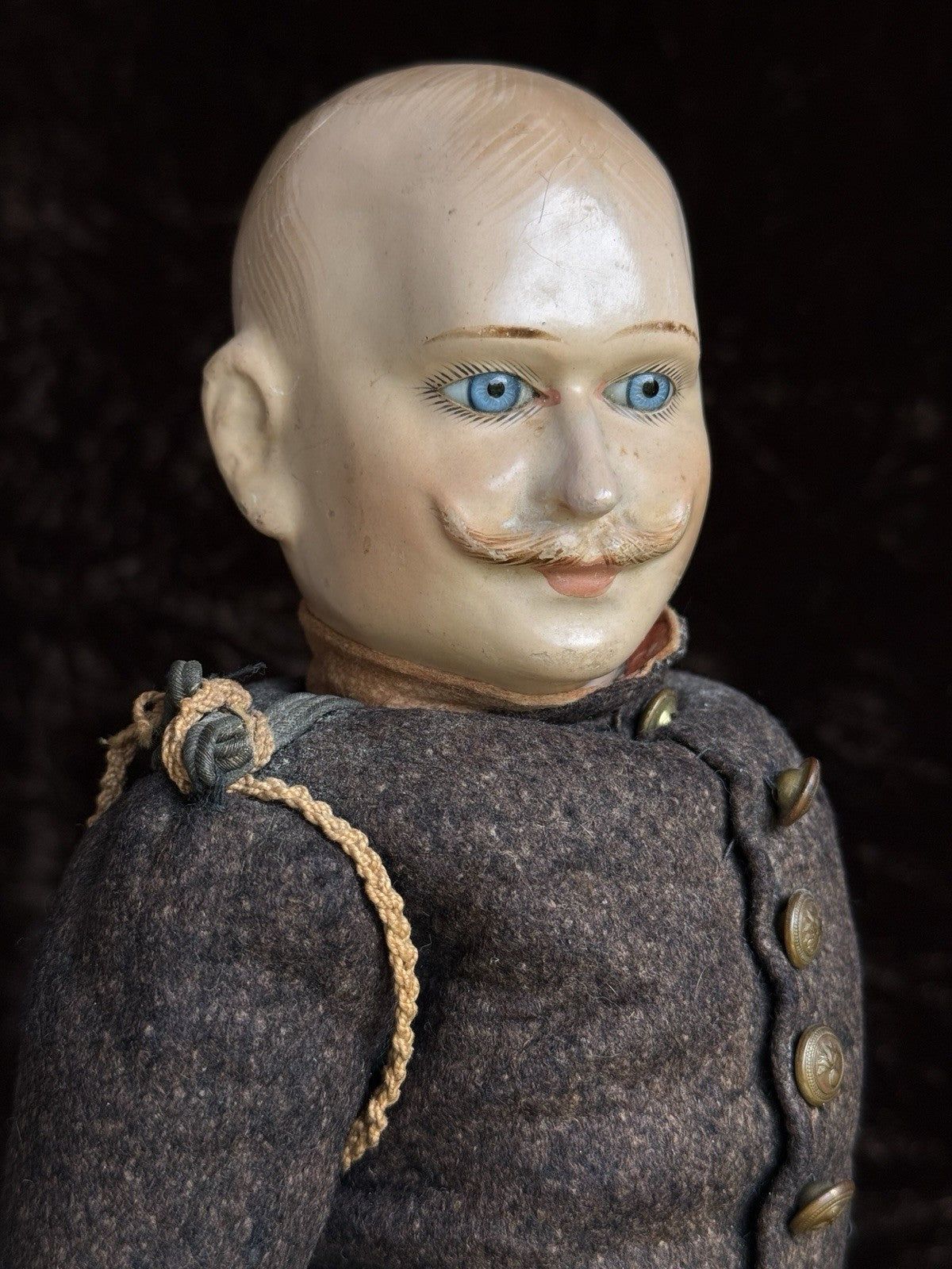 Rare Antique French Soldier 18.5” Papier Mache Composition Character Doll