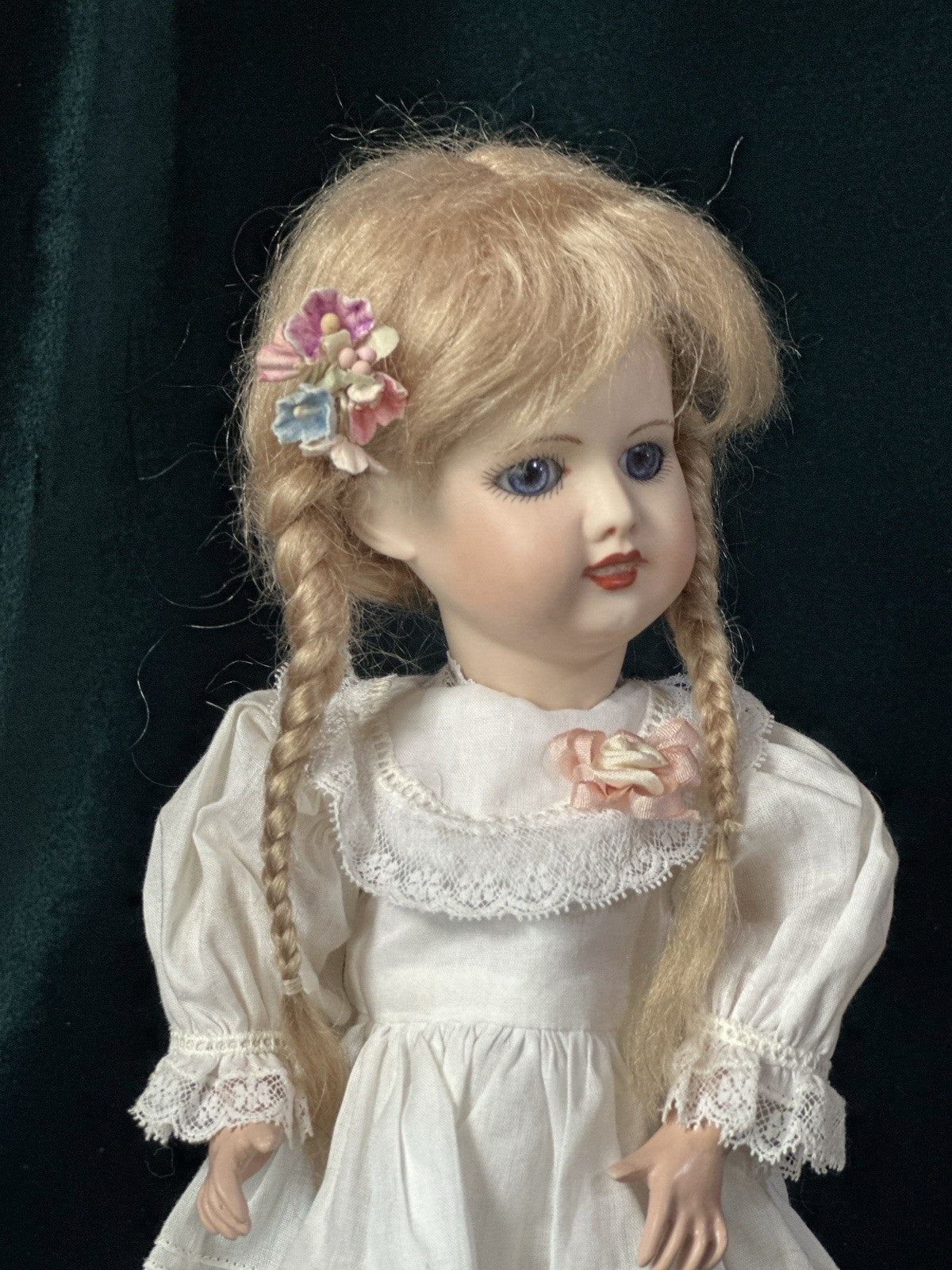 Porcelain/Composition 11” Reproduction of Antique French Bleuette Doll Blonde
