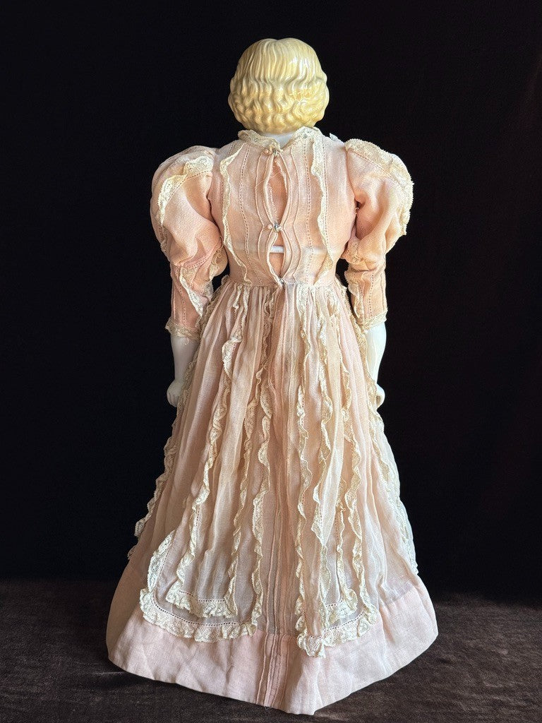 Antique German 21.5” Highland Mary Blonde China Doll