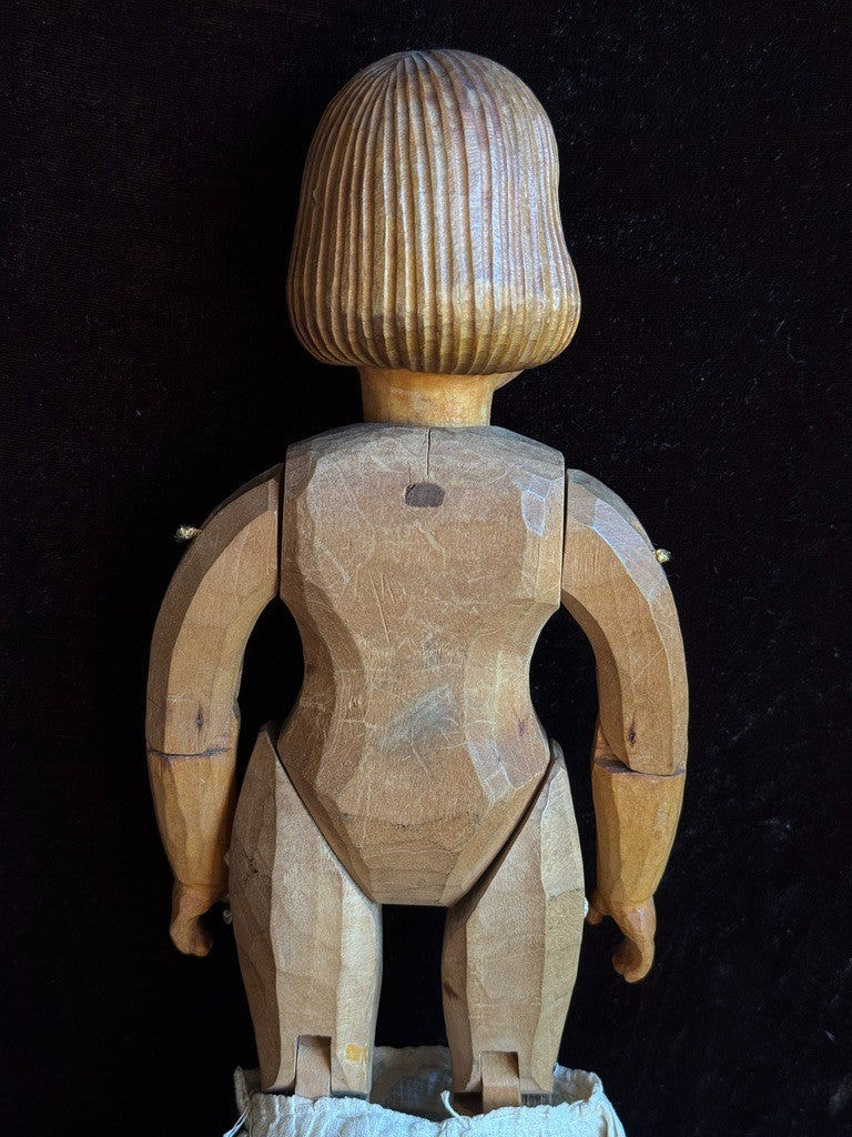 Large Vintage 11.5” Swiss Huggler Wood Carved Jointed Doll