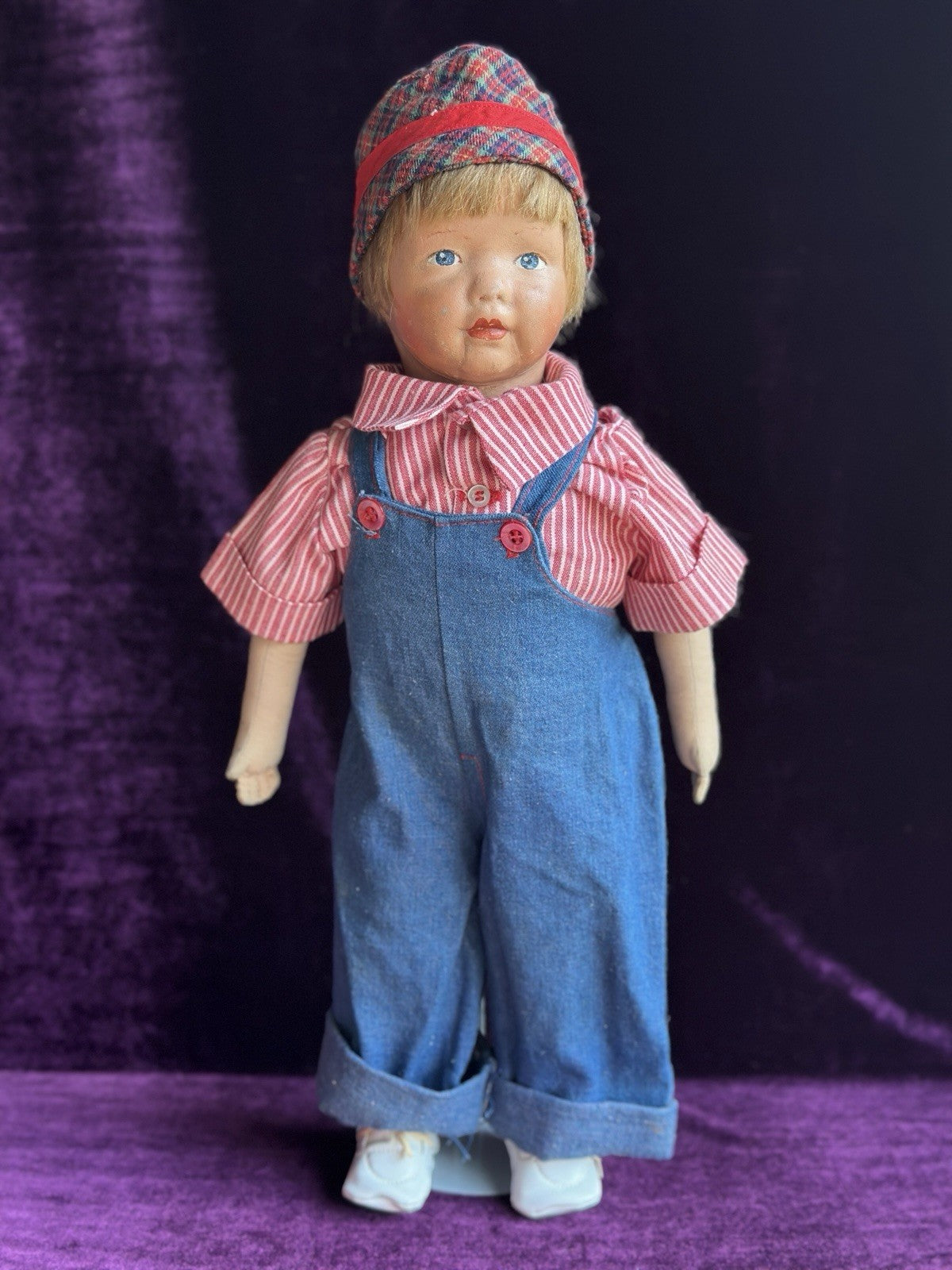 Antique American 19” Kamkins Cloth Oil Painted Doll