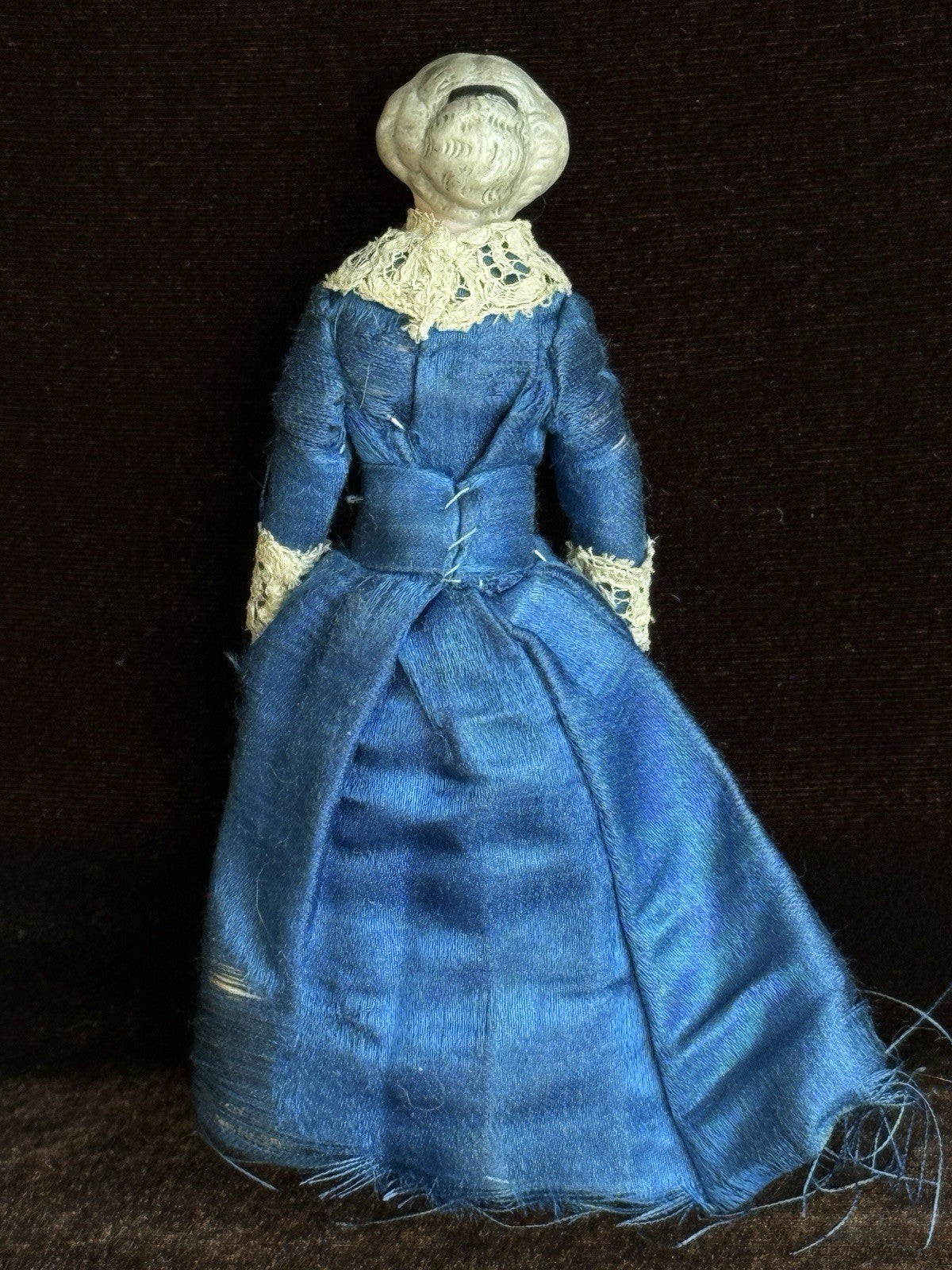 Antique German 5” Bisque Cloth Miniature Dollhouse Parian Character Doll