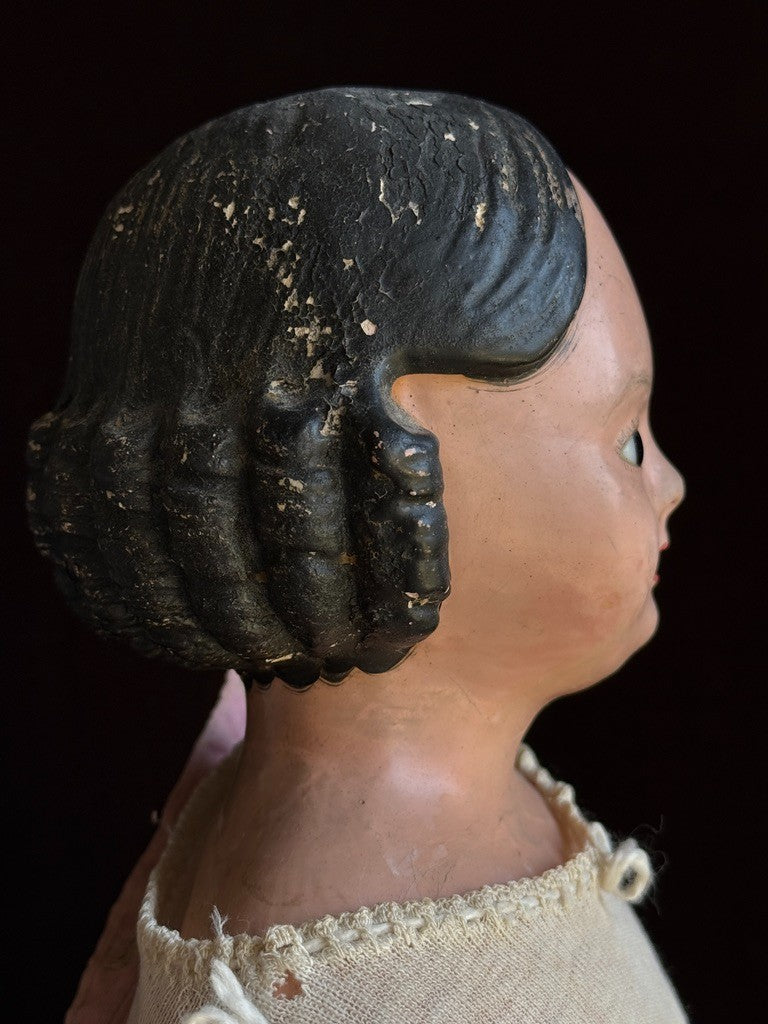Rare Antique American/French Greiner (?) Papier Mache Glass Eyes Open Mouth Doll