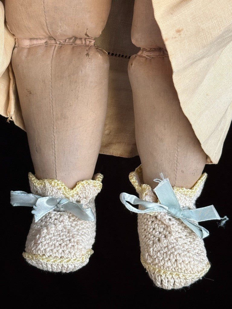 Antique American Martha Chase 20" Oil Painted Cloth Rag Baby Doll