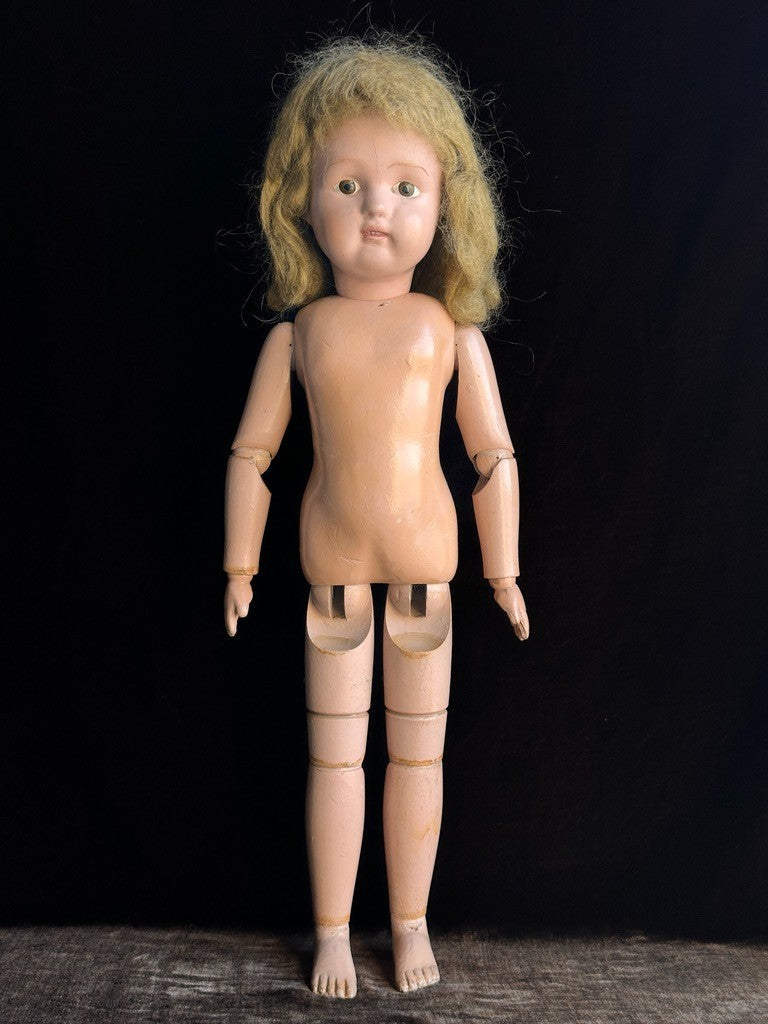 Large Antique American 22.5” Schoenhut Wooden Jointed Miss Dolly Doll