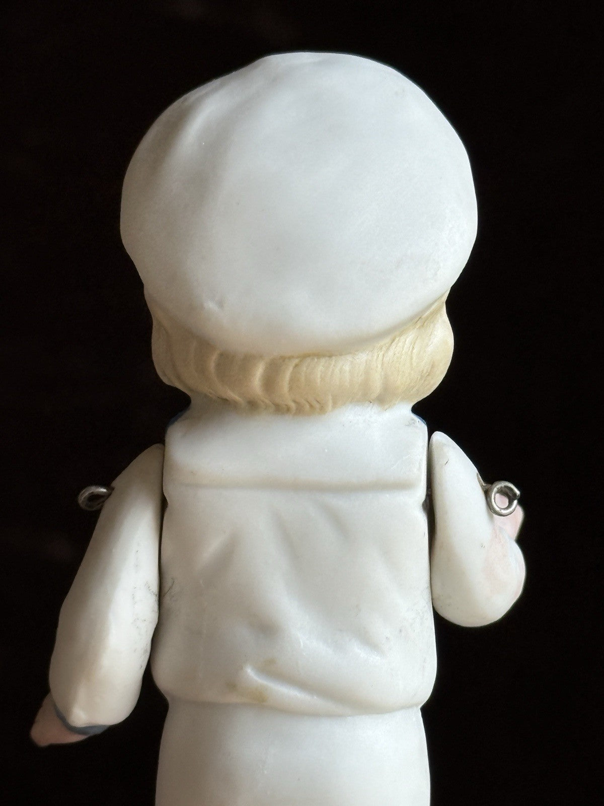 Antique German 4.25” All Bisque Miniature Dollhouse Doll Molded Sailor Outfit