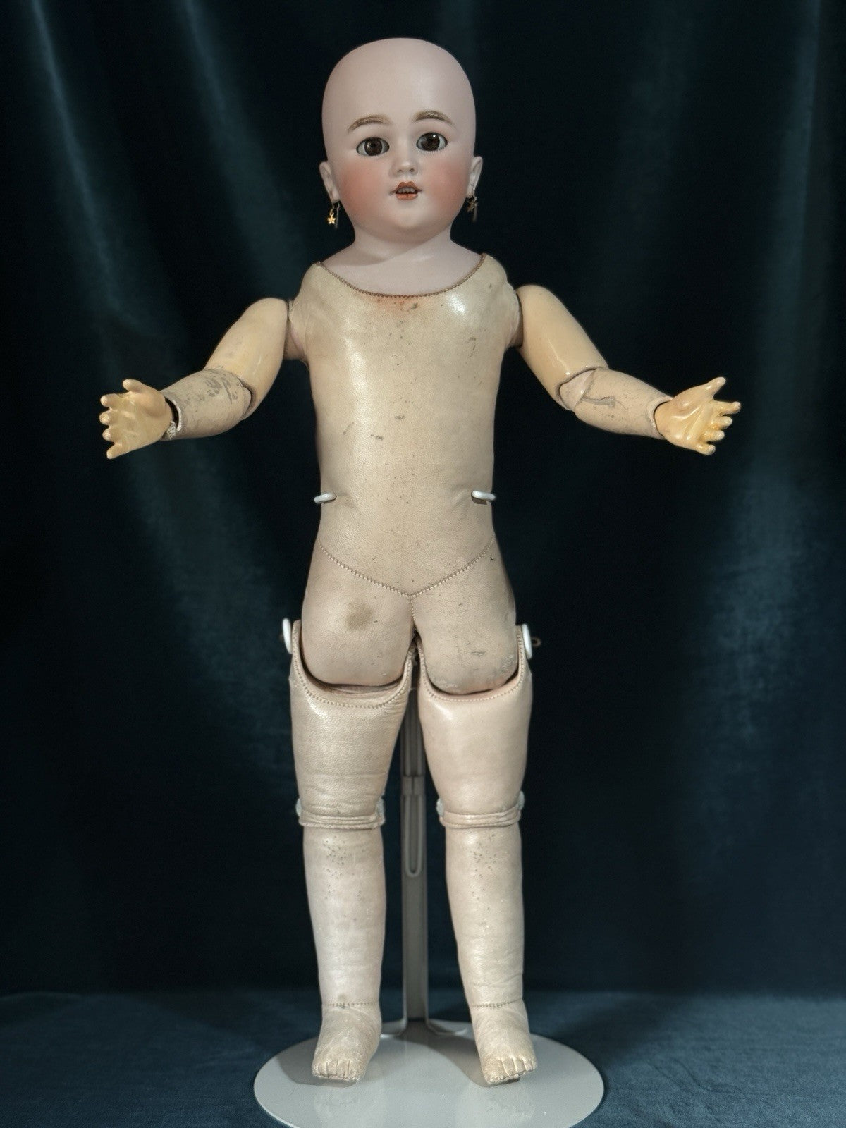 Antique German Simon Halbig Dep 1260 Bisque Head Leather Kid Body 20.5” Doll