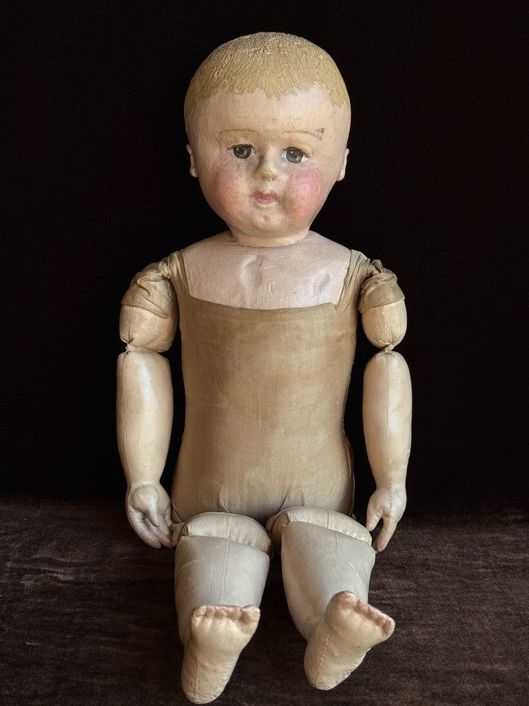 Antique American Martha Chase 20" Oil Painted Cloth Rag Baby Doll
