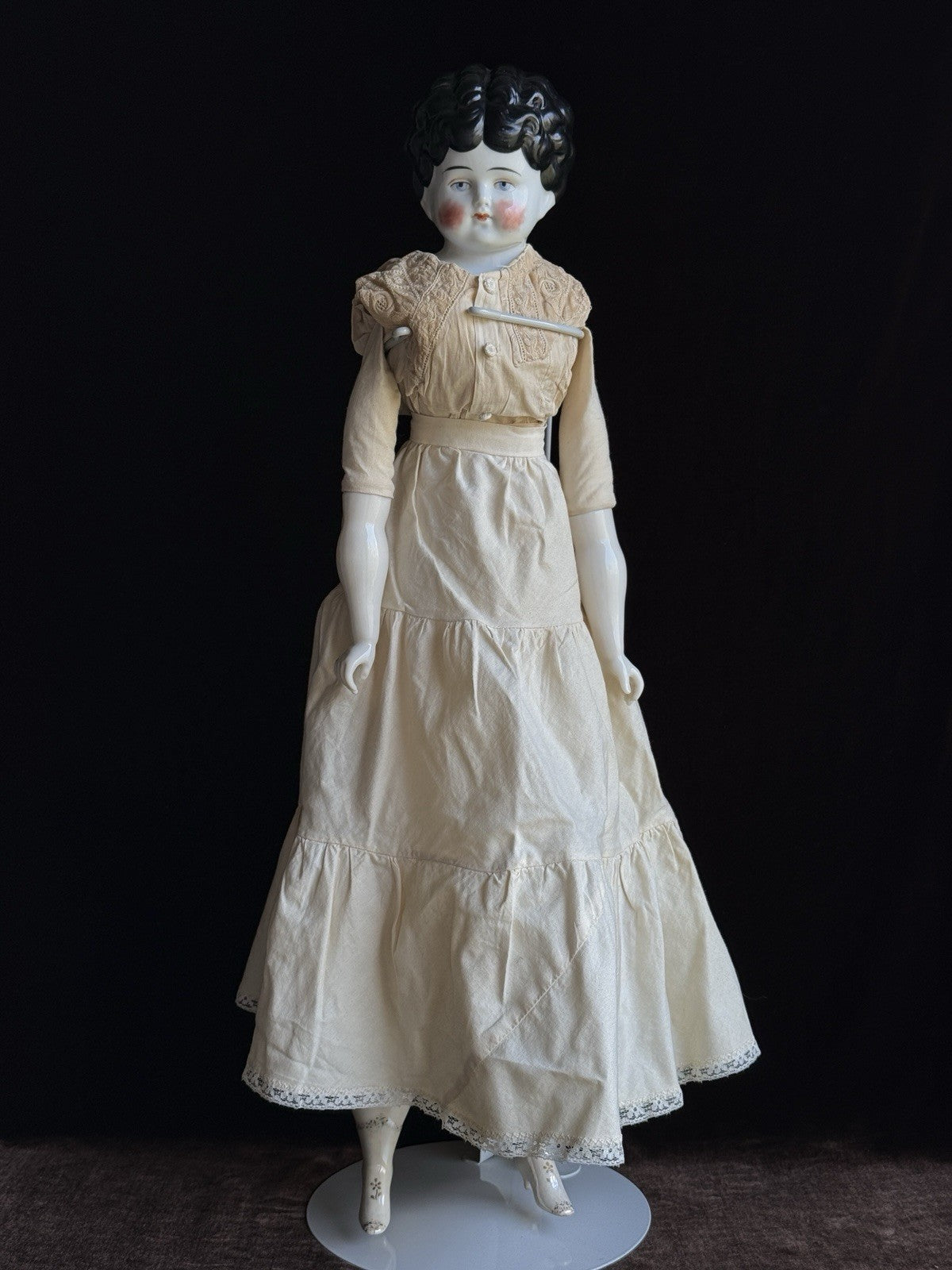 Antique German Hertwig 24” Lowbrow China Head Doll