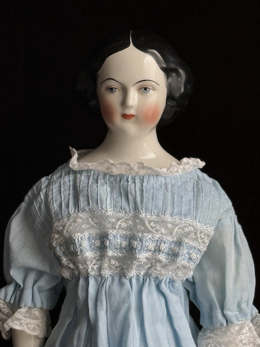 Vintage 18.5” Repro of Antique German Jenny Lind China Head Doll by Emma Clear