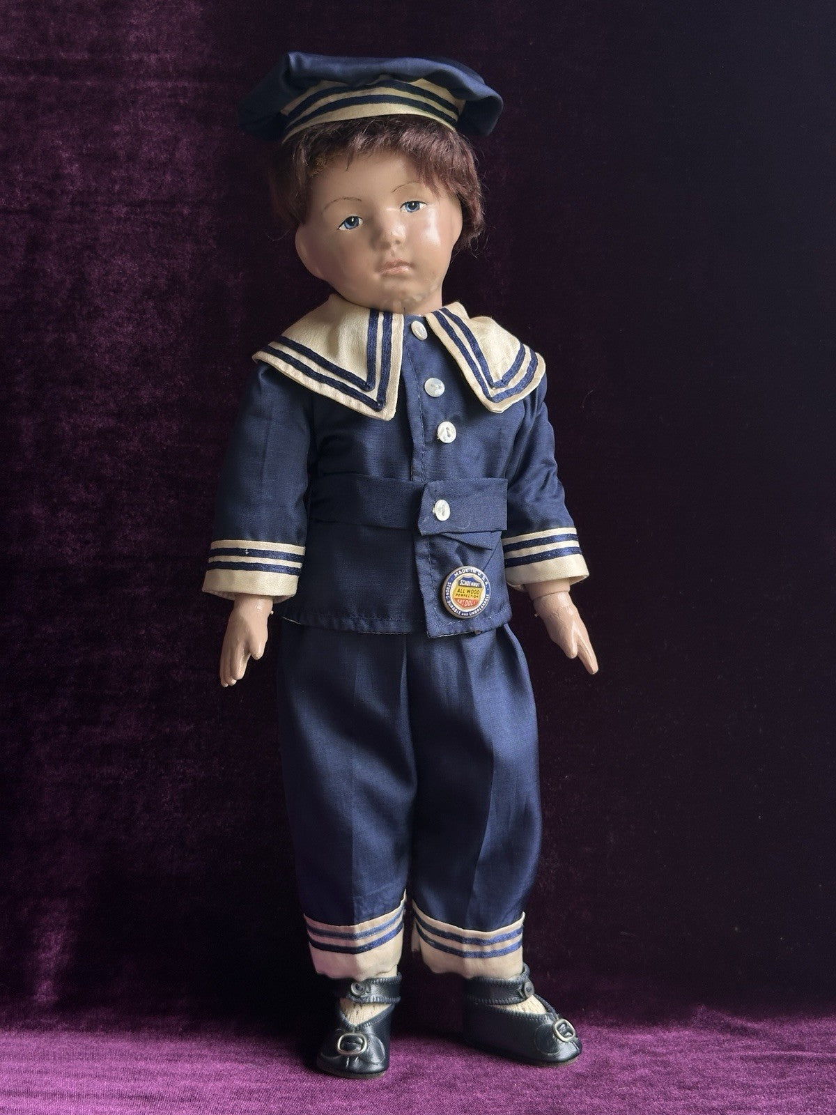 Antique American Schoenhut 16" Wooden Jointed Boy Doll