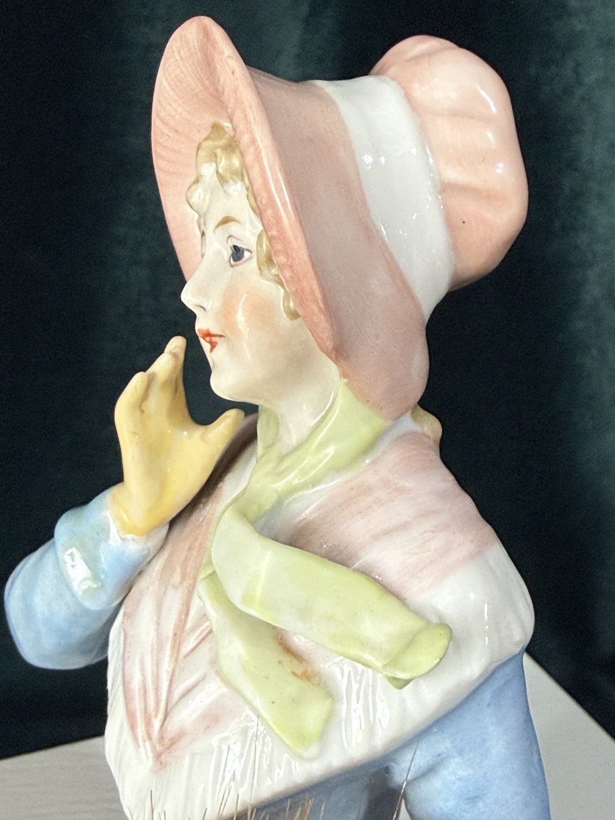 Unidentified Antique German 4.5” Pin Cushion Half Doll Arms Away With Fur Muff