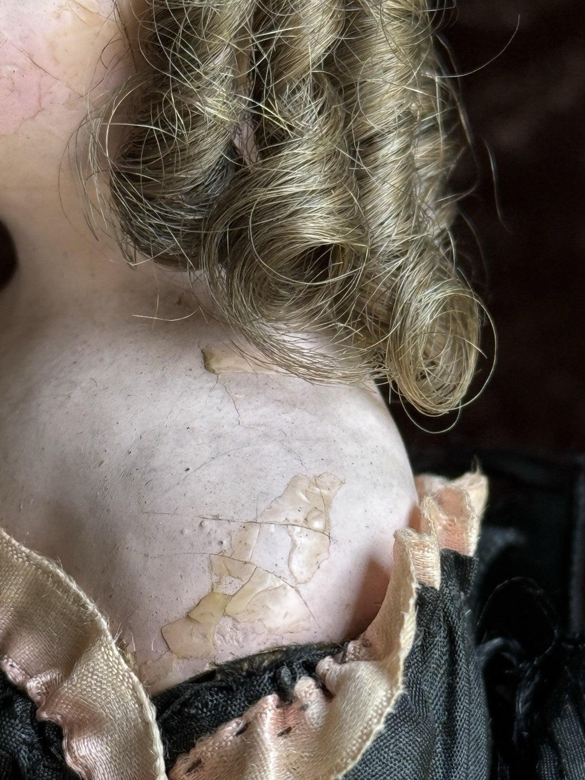 Antique German 14” Wax Over Papier Mache Doll