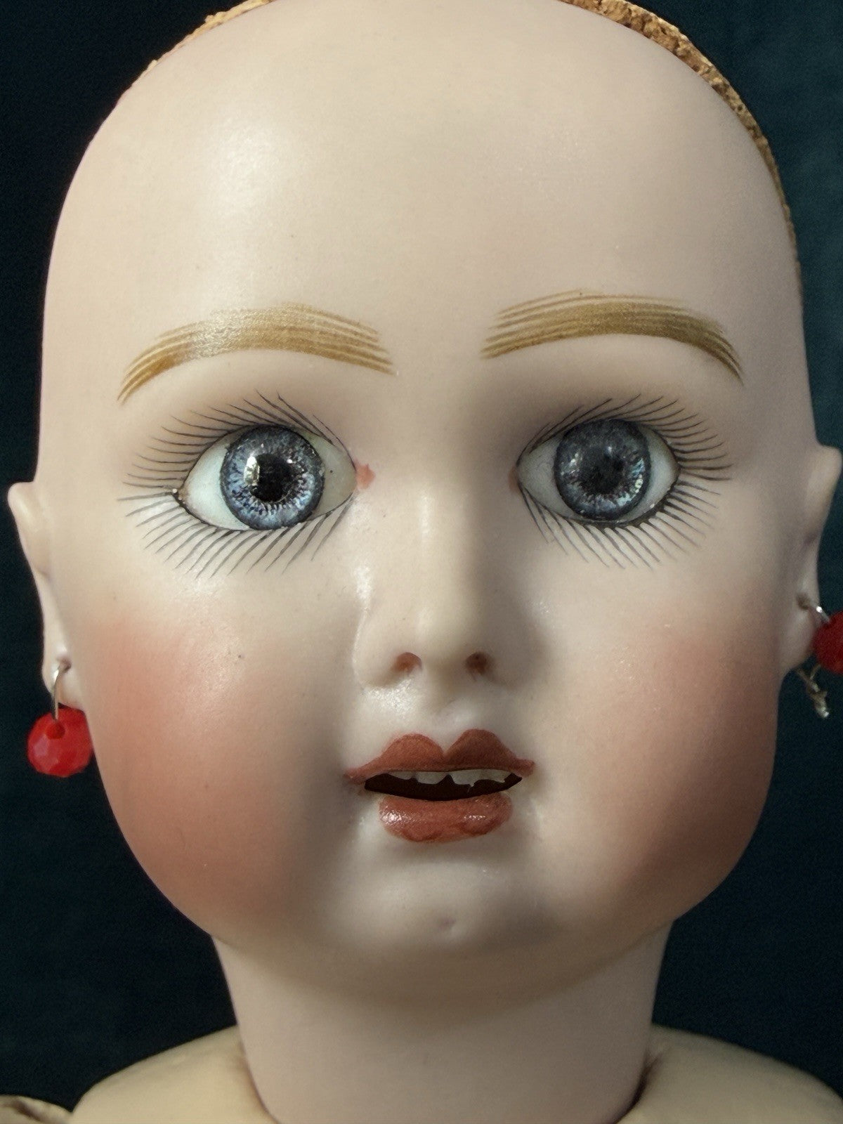 Porcelain/Composition 11” Reproduction of Antique French Bleuette Doll Red Dress