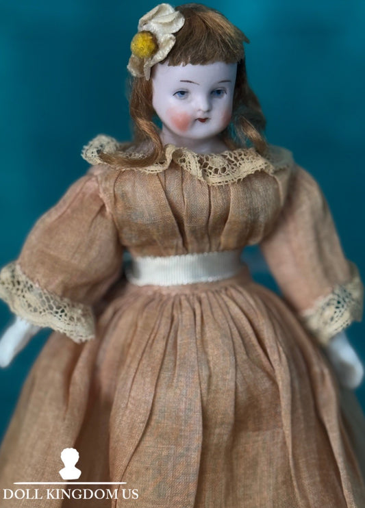 Antique German Bisque Cloth Miniature Dollhouse 9” Doll