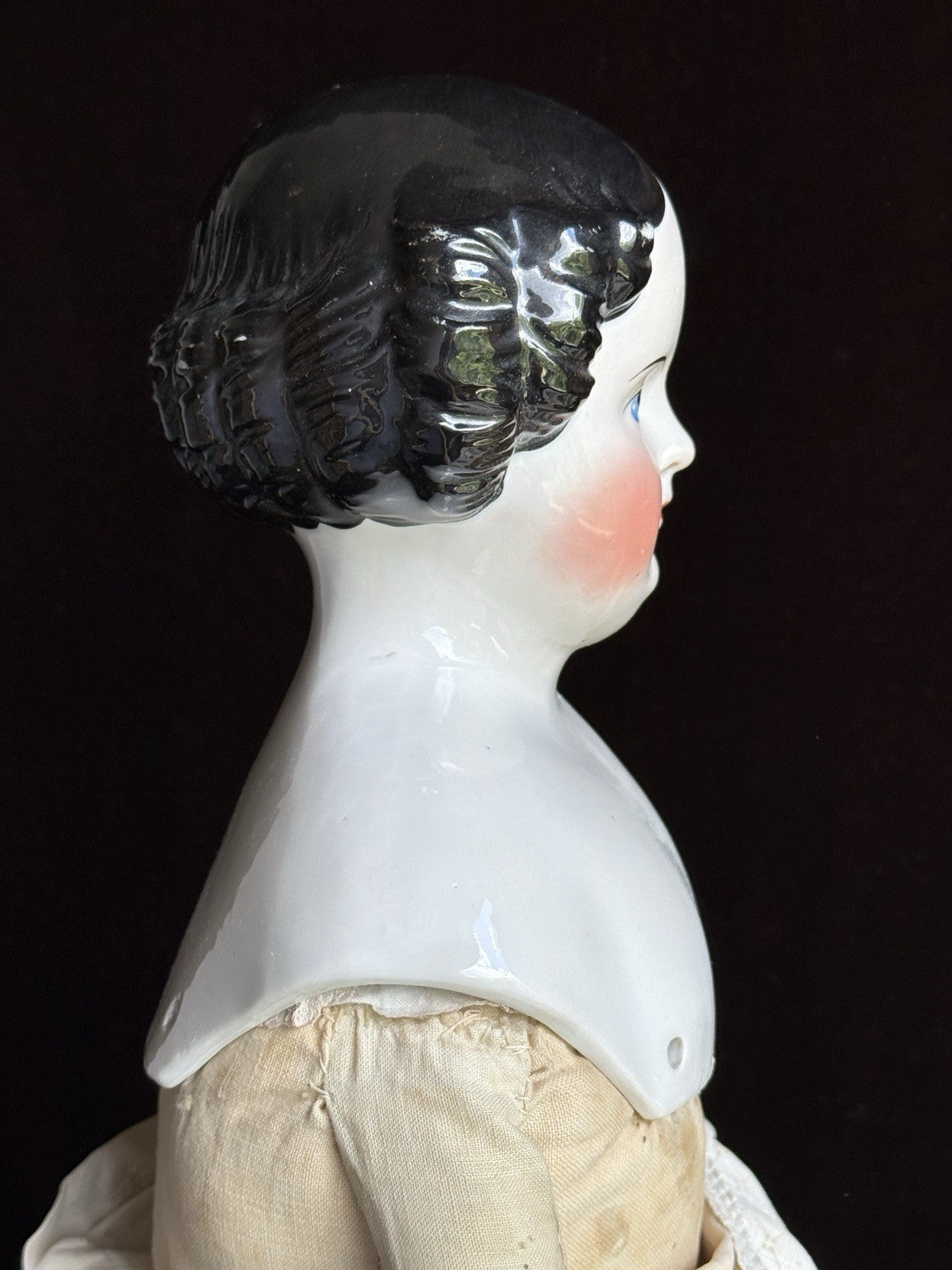Large Antique German 25” Flat Top Highbrow China Shoulder Head Doll
