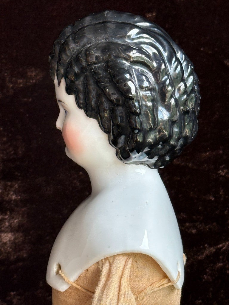 Rare Antique German 15” Alt Beck Gottschalk Curly Top Brunette China Head Doll