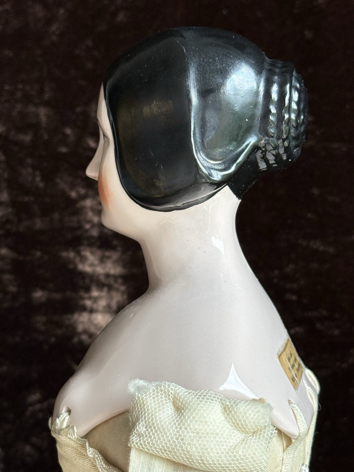 Vintage 16.5” Emma Clear Fanny Elssler China Head Doll with Molded Bun