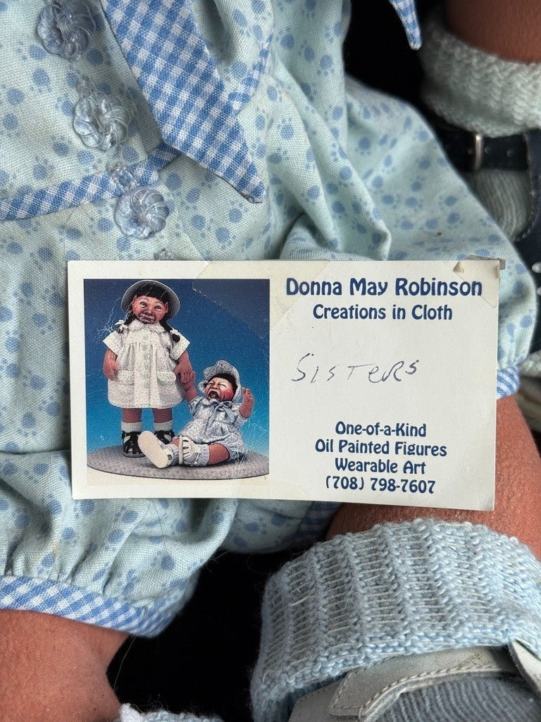 2 OOAK NIADA Artist Donna May Robinson Cloth Oil Painted Sisters Character Dolls