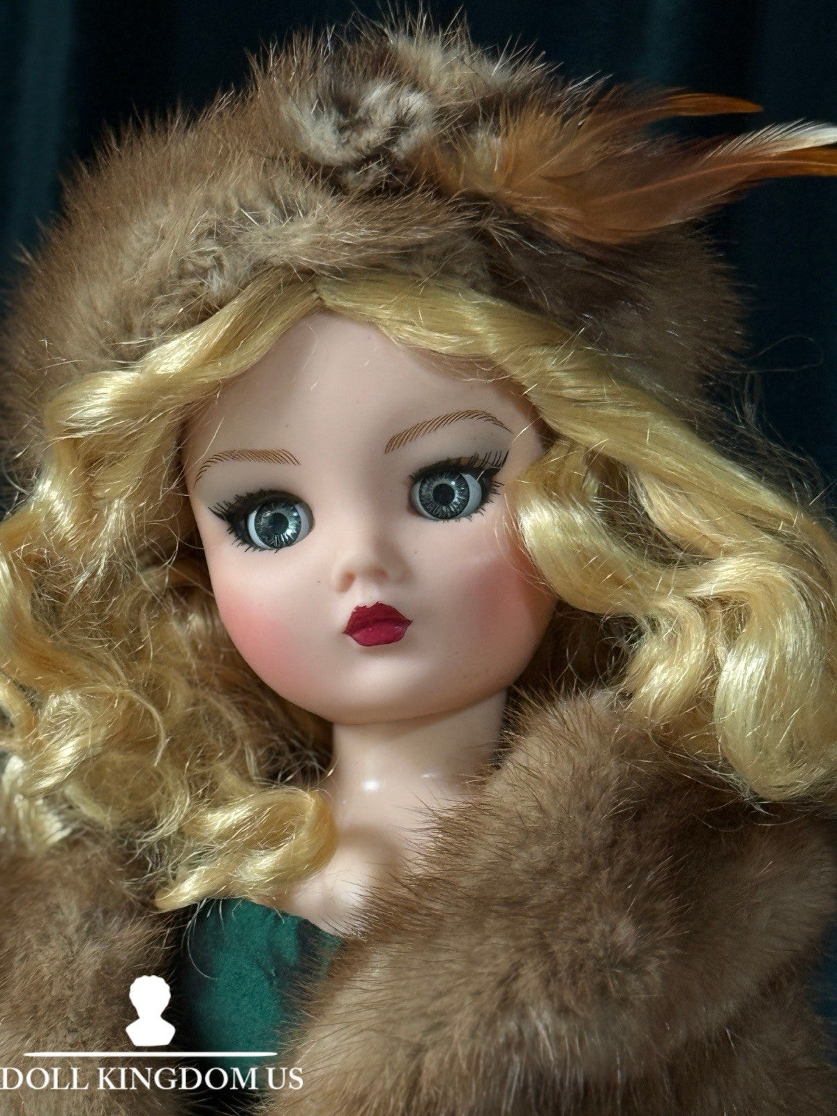 Madame Alexander Cissy Doll In Green Taffeta Dress and Real Fur  (Mink?) Coat