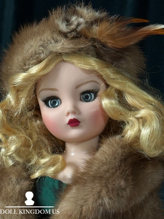 Madame Alexander Cissy Doll In Green Taffeta Dress and Real Fur  (Mink?) Coat