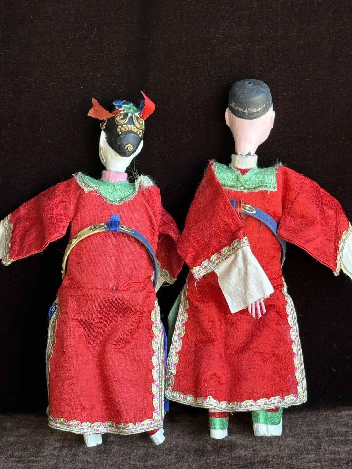 Pair of Vintage 10” Chinese Opera Qing Dynasty Dolls
