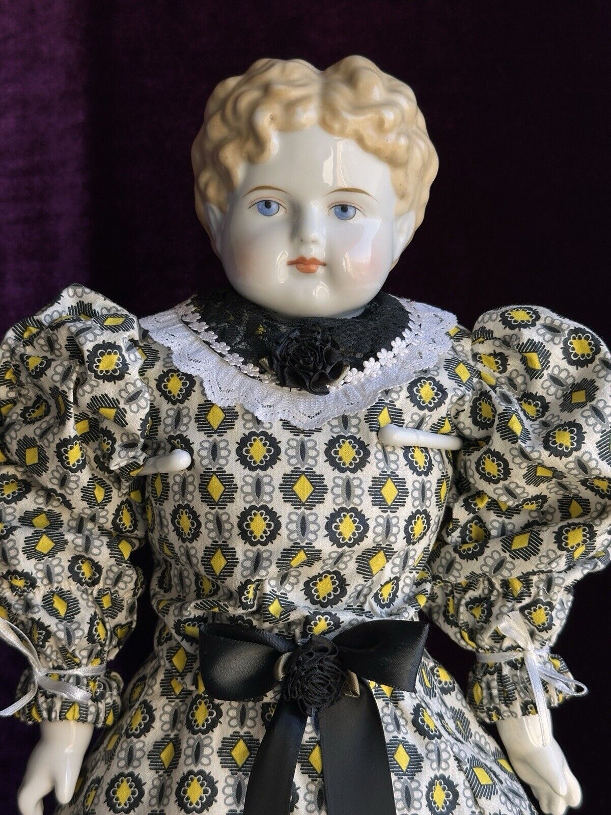Large Antique German 24” Exposed Ears Blonde China Head Doll