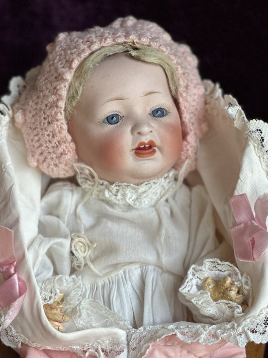 Rare Antique German 10.5” Hertel Schwab Bisque Head Baby Doll
