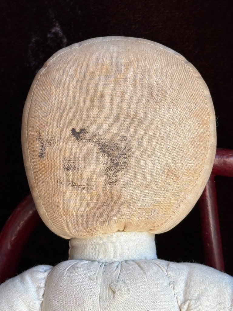 Early Antique American 12.5” Primitive Folk Cloth Rug Doll