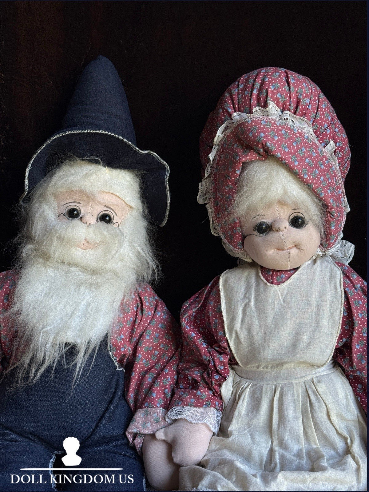 Pair of Vintage Handmade 29” Stockinette Elderly Character Grandpa Grandma Dolls