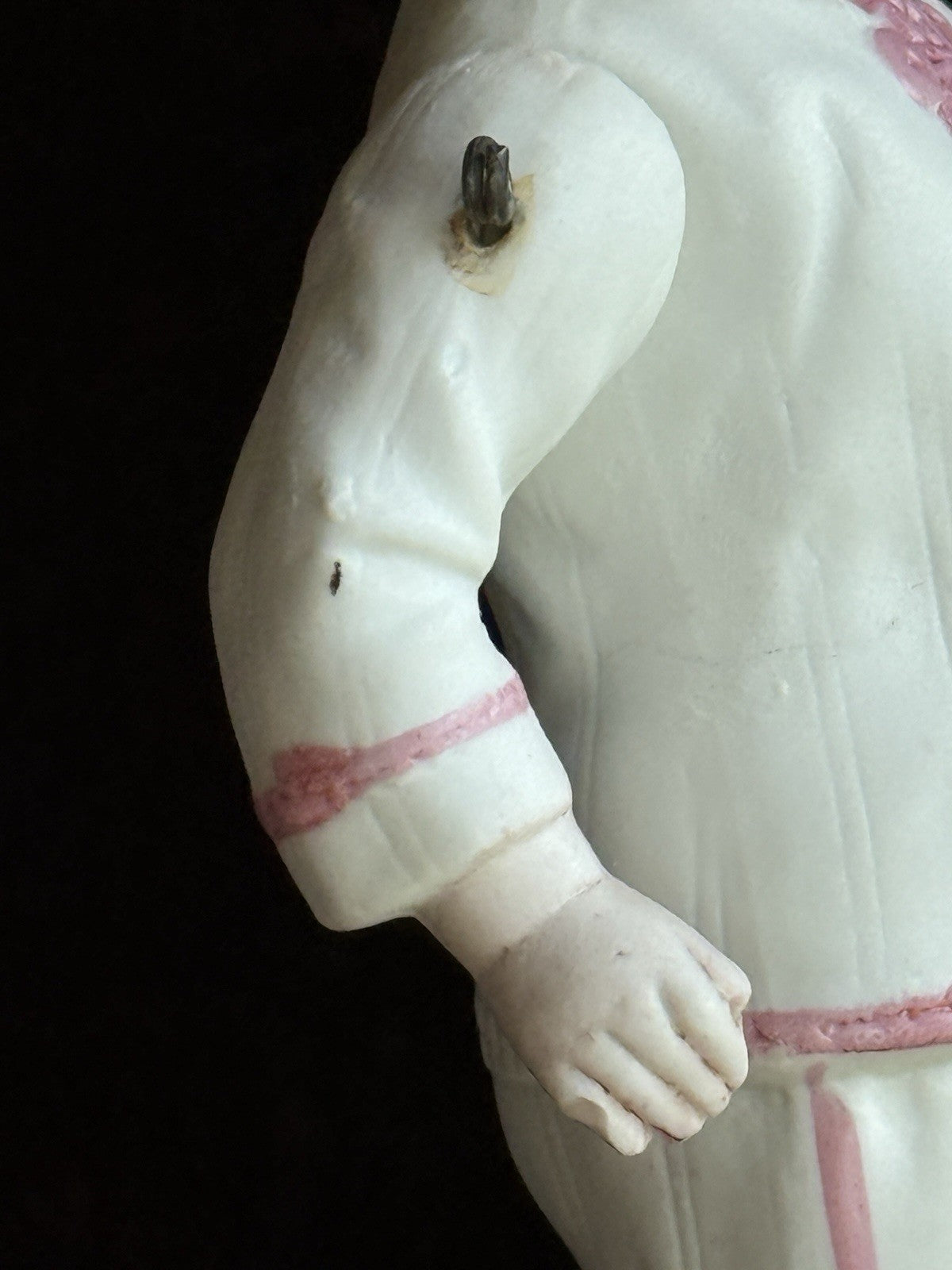 Antique German 6.5” All Bisque Miniature Dollhouse Doll Molded Outfit