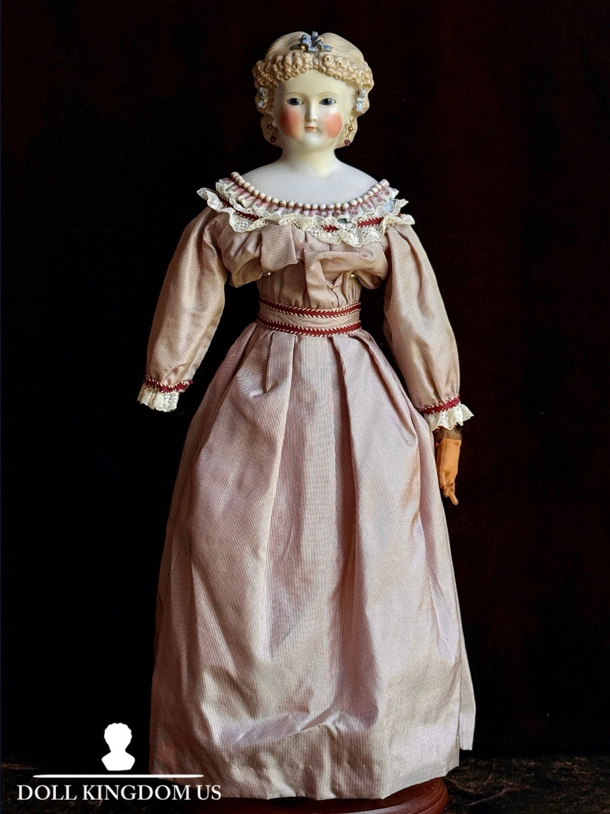 Antique German 19” Kling Bisque Head Parian China Dresden Doll Glass Eyes