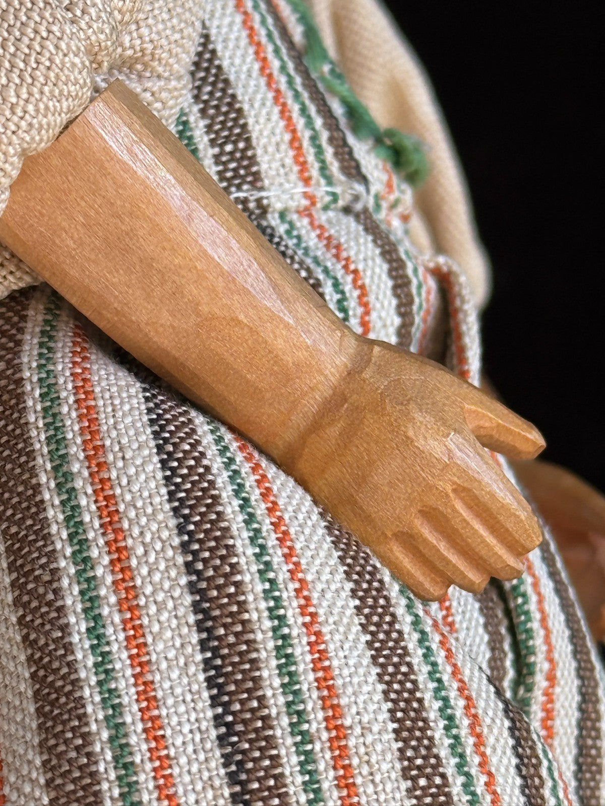 Vintage Swiss 10” Huggler Wood Carved Jointed Girl Doll