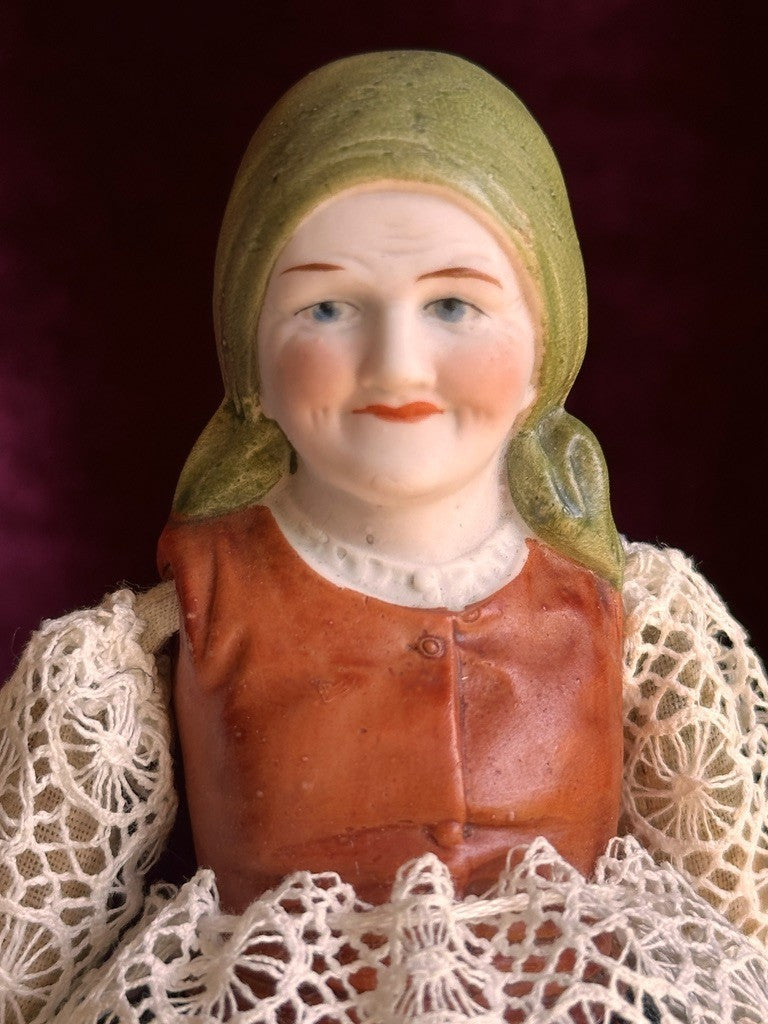 Pair Antique German Hertwig 6.5” Bisque Molded Torsos Character Dollhouse Dolls