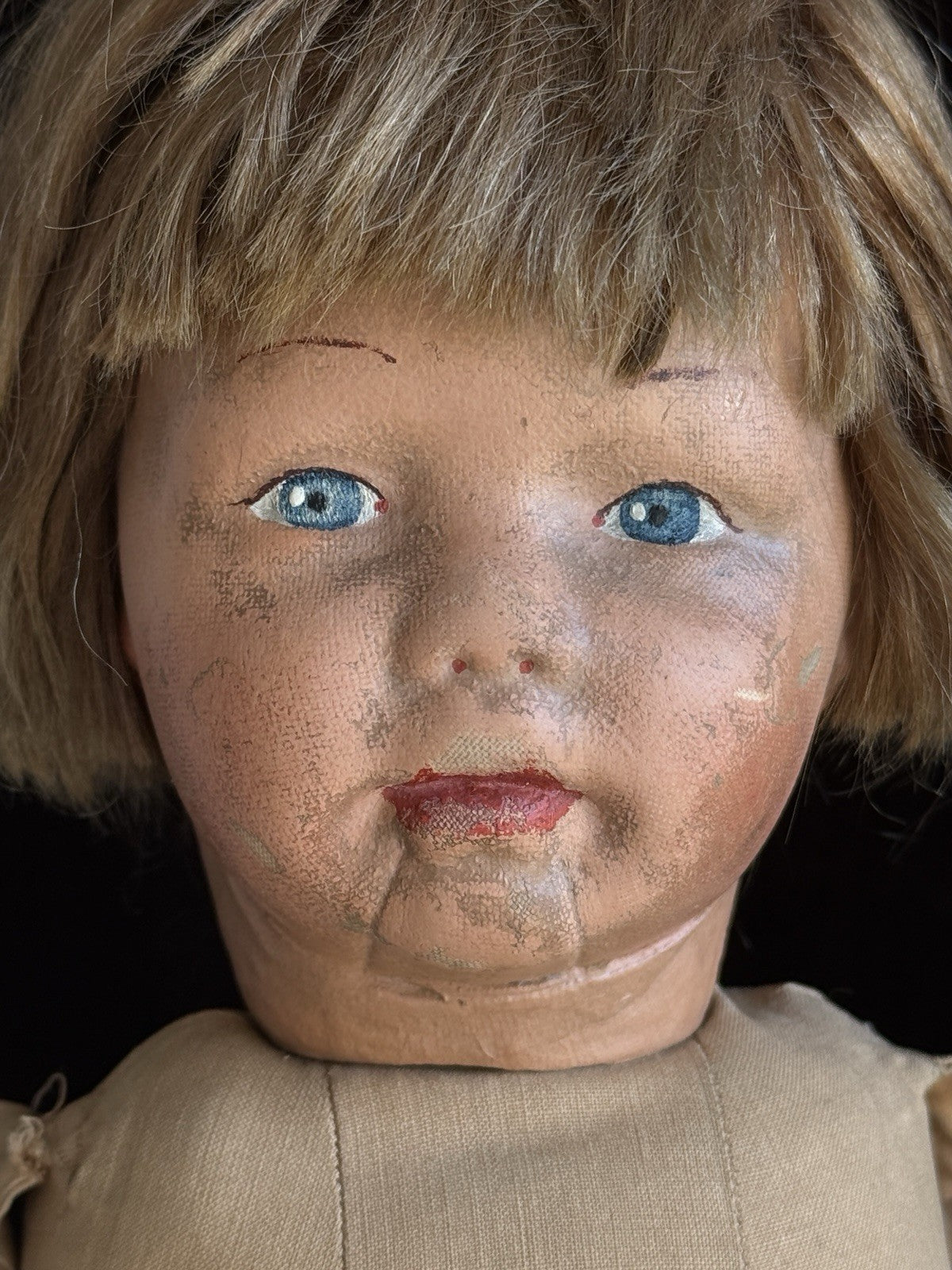 Antique American 18.5” Kamkins Cloth Oil Painted Doll