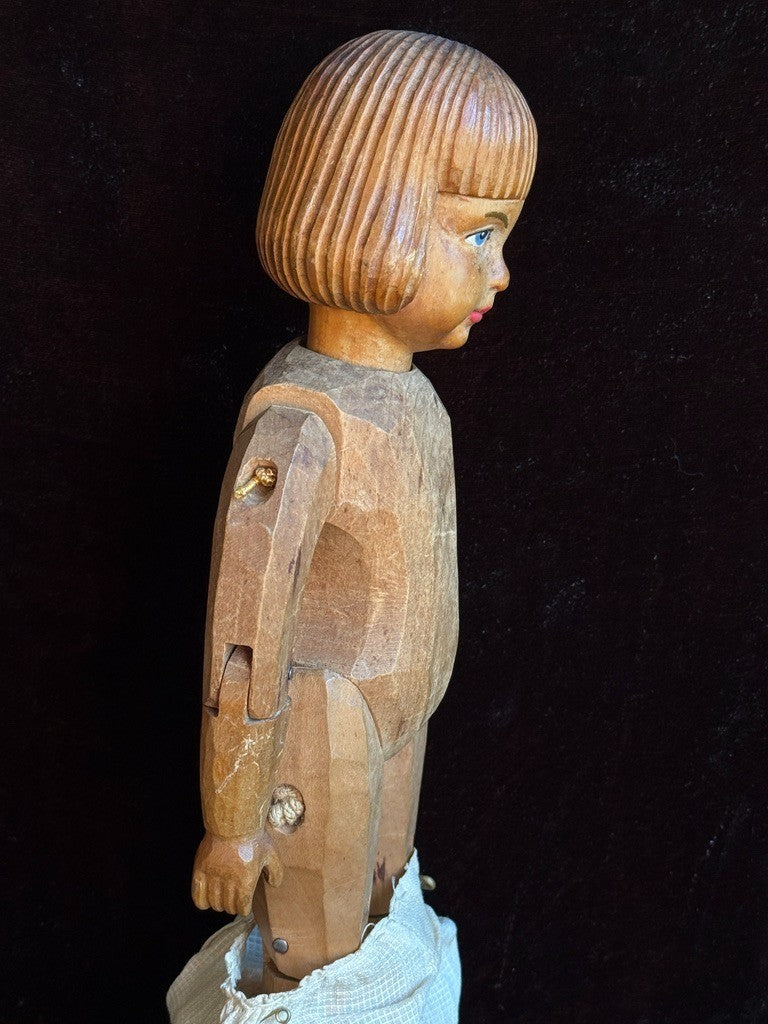Large Vintage 11.5” Swiss Huggler Wood Carved Jointed Doll