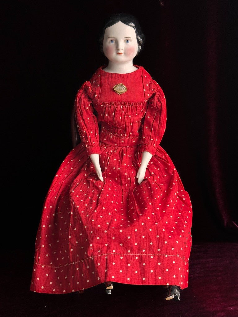 Large Antique German 27” Flat Top Highbrow China Shoulder Head Doll