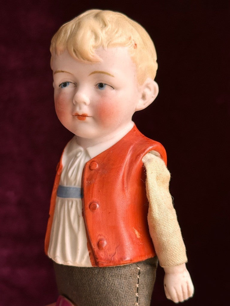 Rare Antique German Hertwig 7.5” Bisque Molded Torso Character Dollhouse Doll