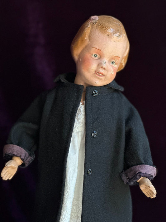 Antique American 15” Schoenhut 101 Series Wooden Jointed Girl Doll Molded Hair