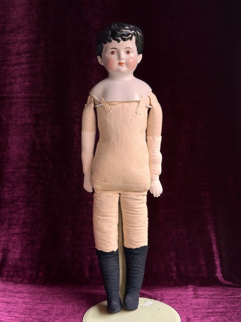 Rare Large Antique German 24” Brown Eyes China Shoulder Head Boy Doll