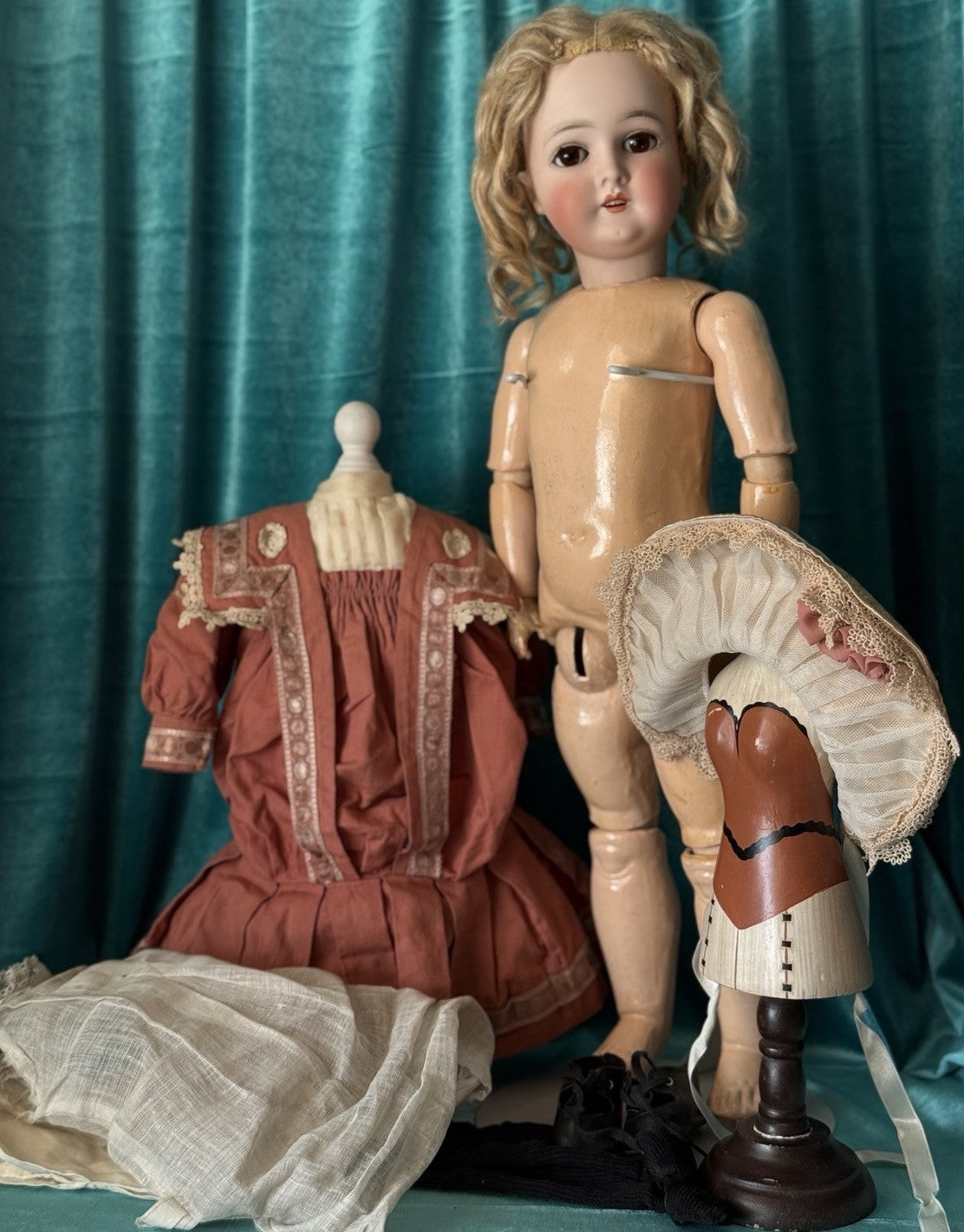 Antique German 23” Queen Louise Doll Bisque Head Composition Body